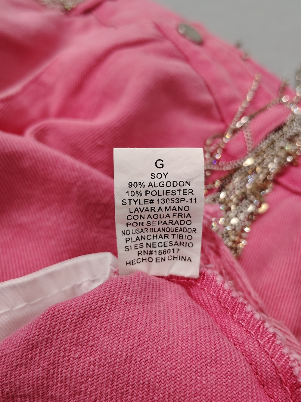 Blue B Collection - Pink Fringe Denim Shorts w/ Rhinestone Chains - Size 0 - Picture 9 of 10